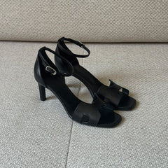 Hermès Black Leather Joy Sandals - Size 37.5