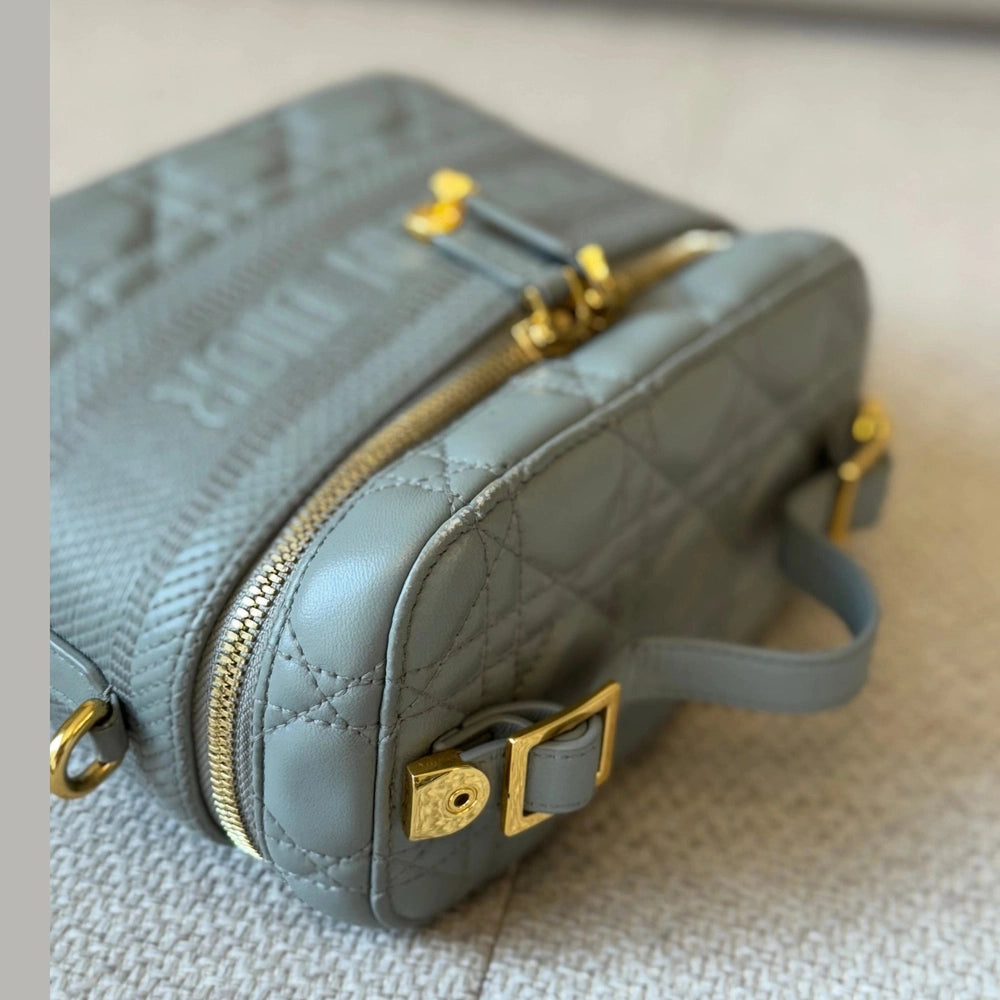 Christian Dior Small Vanity Case in Gray Cannage Calfskin Leather