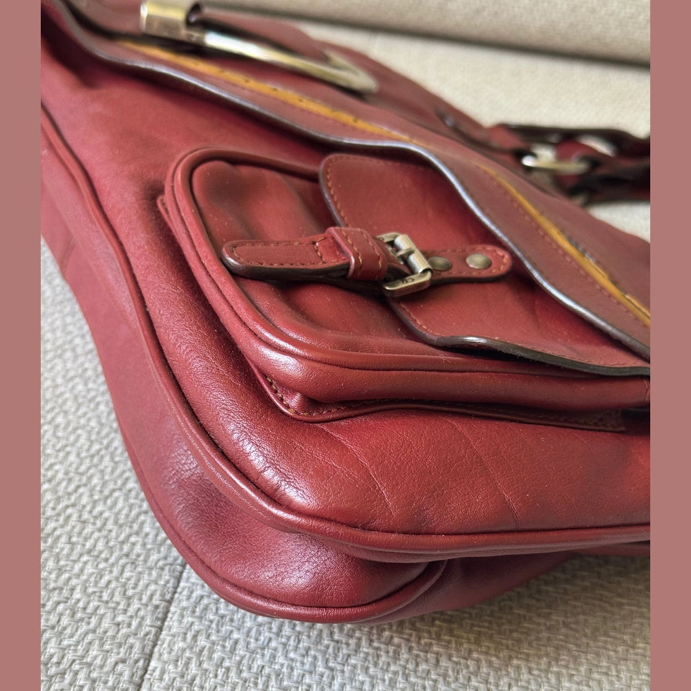 Christian Dior Burgundy Leather Gaucho Double Saddle Bag - Vintage Icon
