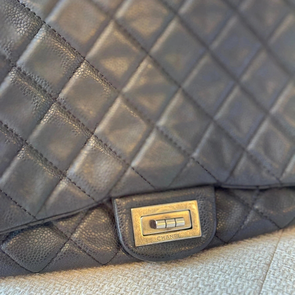 Chanel Reissue Messenger Flap Bag in Black Caviar Leather with Beige Leather Strap