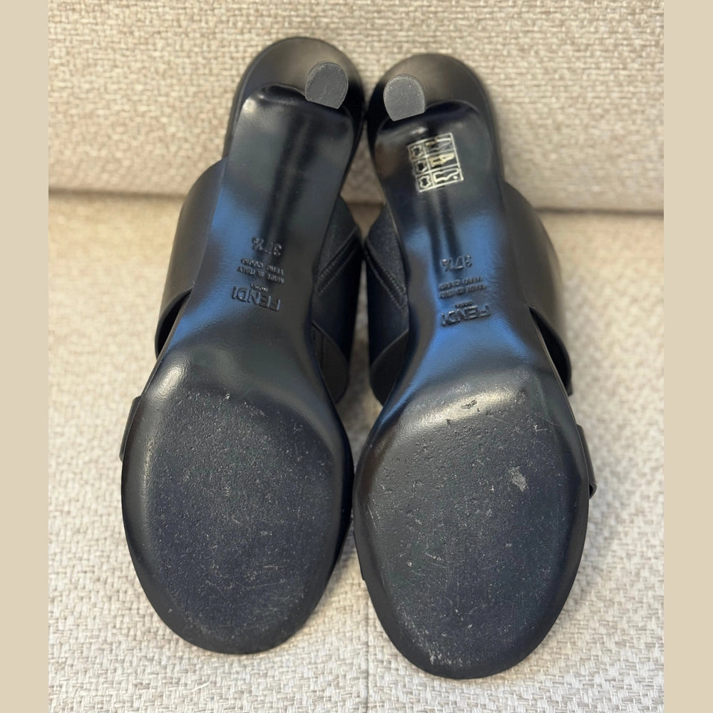 Fendi Black Baguette Mules - Size 37.5