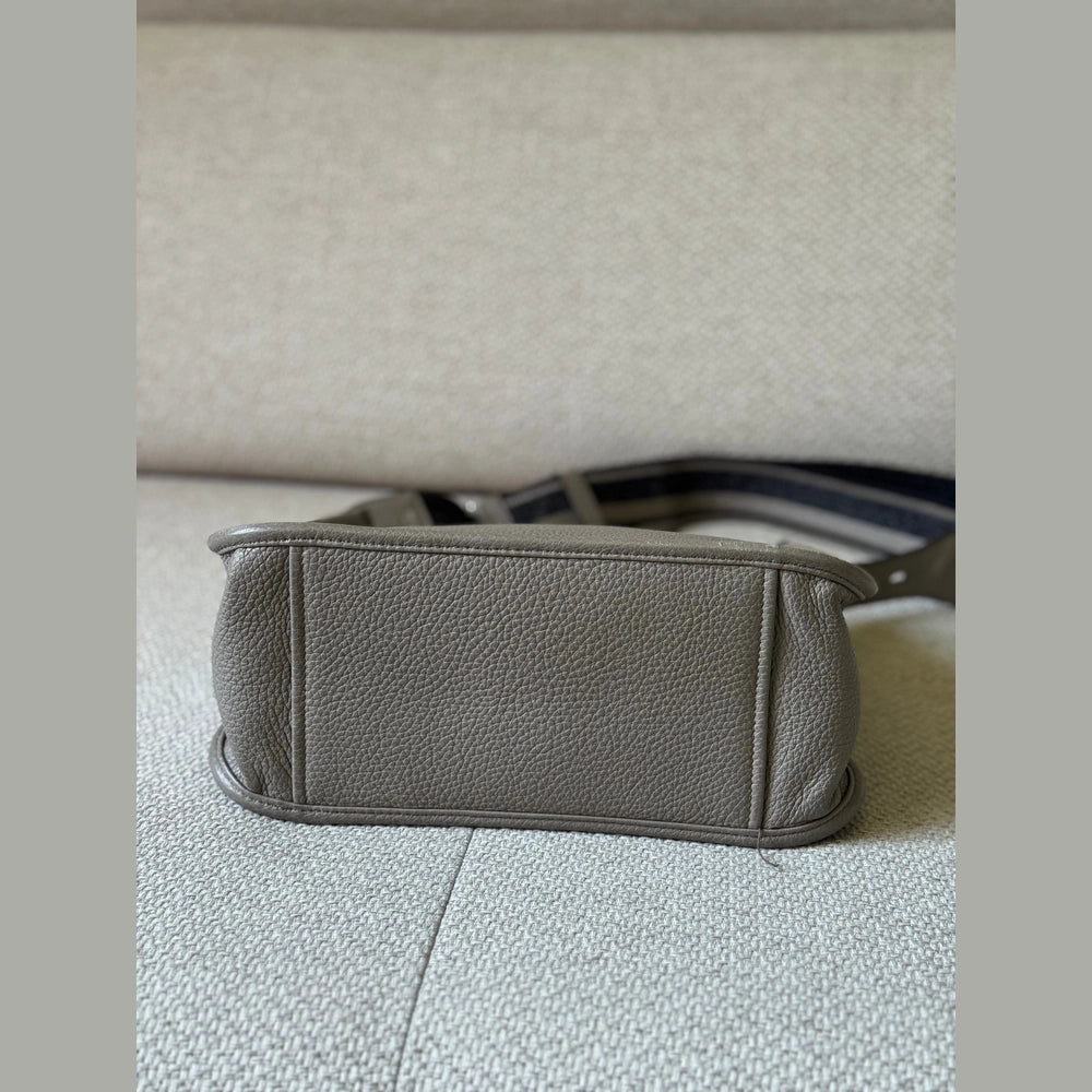 Prada Grey Leather Messenger Bag with Canvas Strap