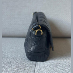 Fendi Black Embossed FF Nappa Leather Baguette Bag with Strap