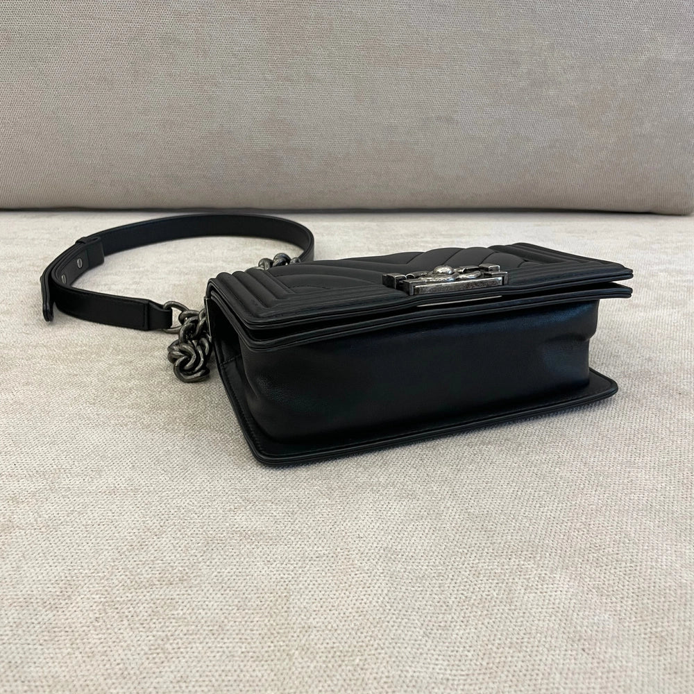 Chanel Navy Blue Calfskin Leather Small Boy with SHW