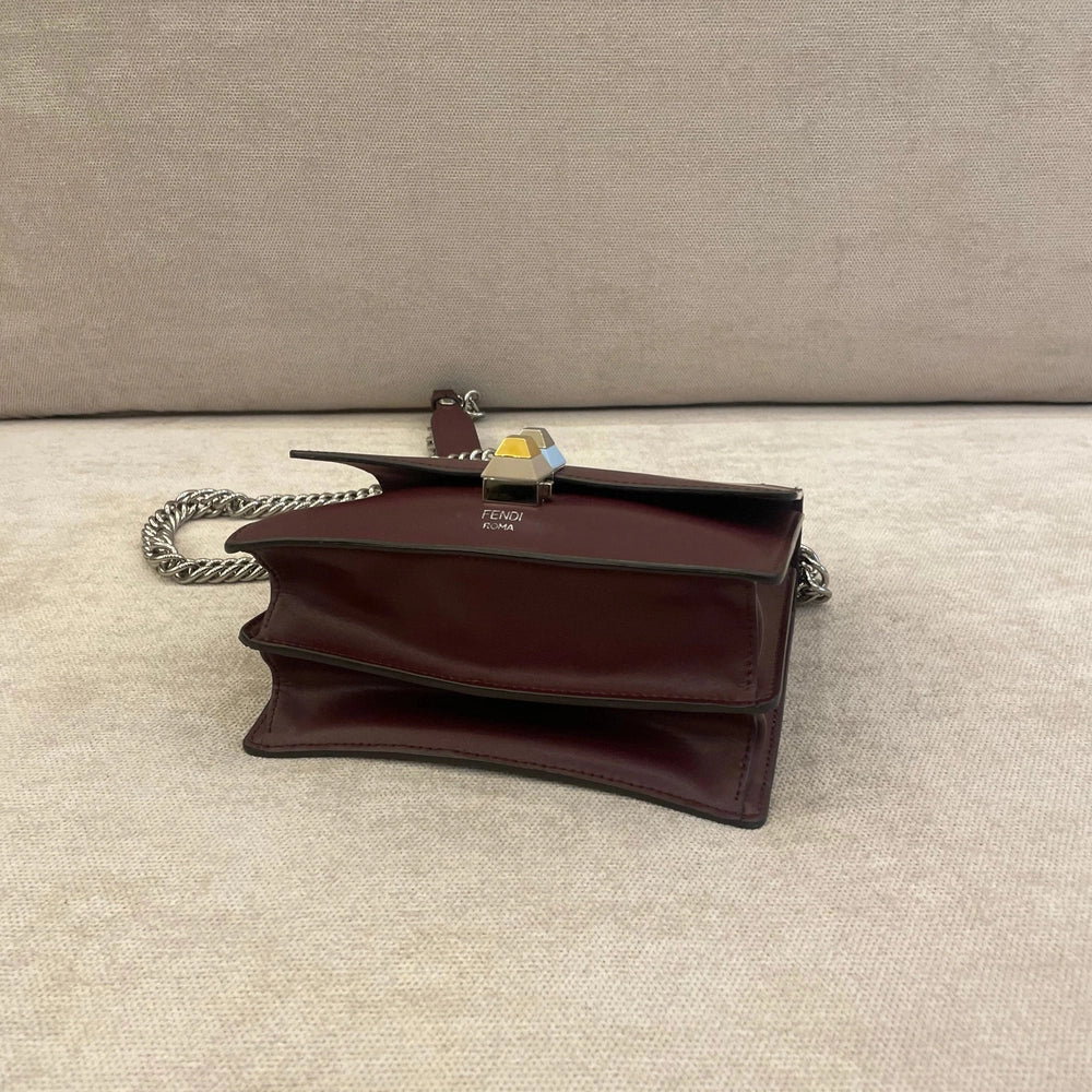 Fendi Kan I Small Bag Burgundy Calfskin with Silver Tone Hardware