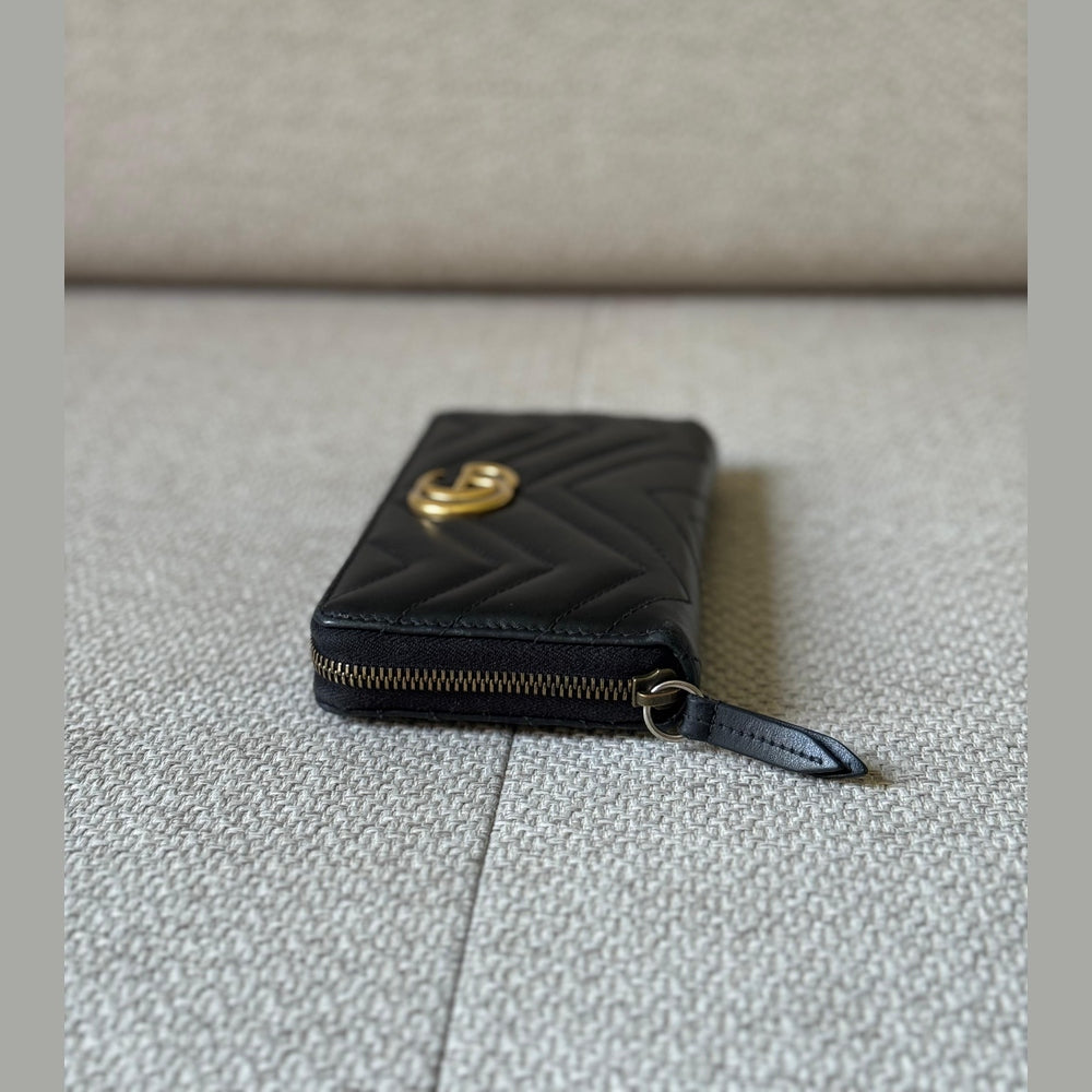Gucci GG Marmont Black Leather Zipped Wallet