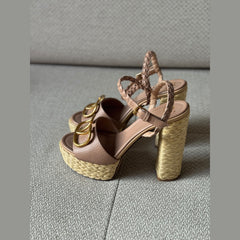 Valentino Garavani Pink Nude VLogo Raffia Platform Sandals – Size 37.5