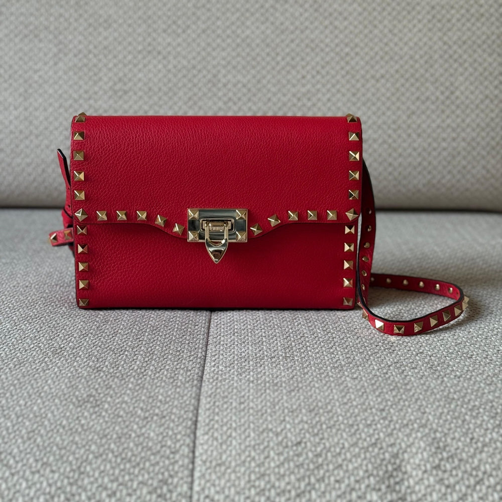 Valentino Garavani Rockstud Spike Red Leather Crossbody Bag