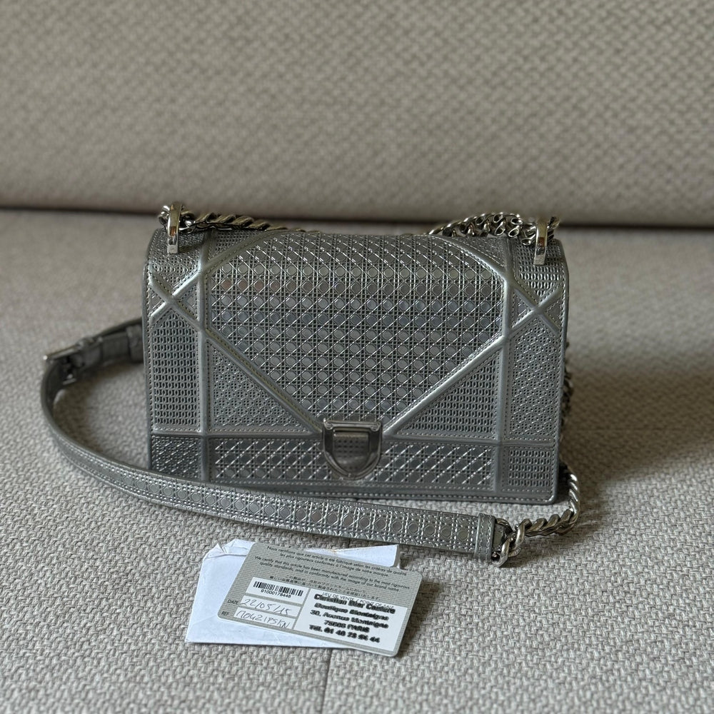 Christian Dior Microcannage Silver Diorama Shoulder Bag