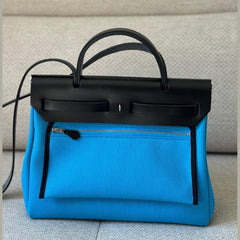 Hermès Herbag Zip 31 in Bleu Riviera/Noir - Stamp K