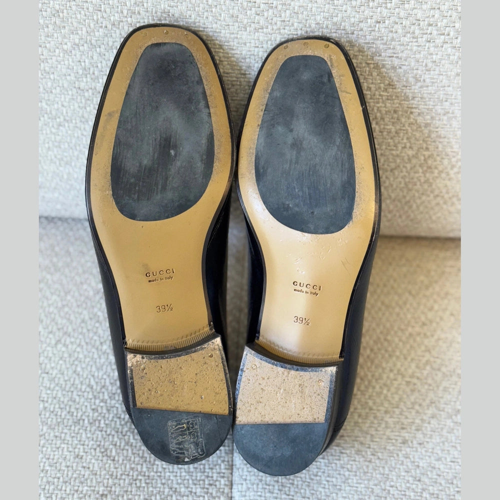 Gucci Jordaan Black Leather Horsebit Loafers - Size 39½