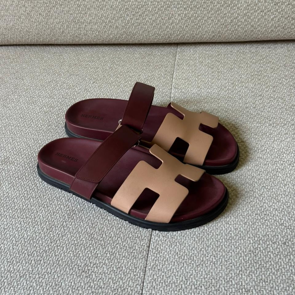 Hermès Rouge H & Beige Chypre Sandals - Size 39