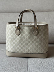 Gucci Ophidia Small Tote – Beige & White GG Supreme Canvas with Oatmeal Trim