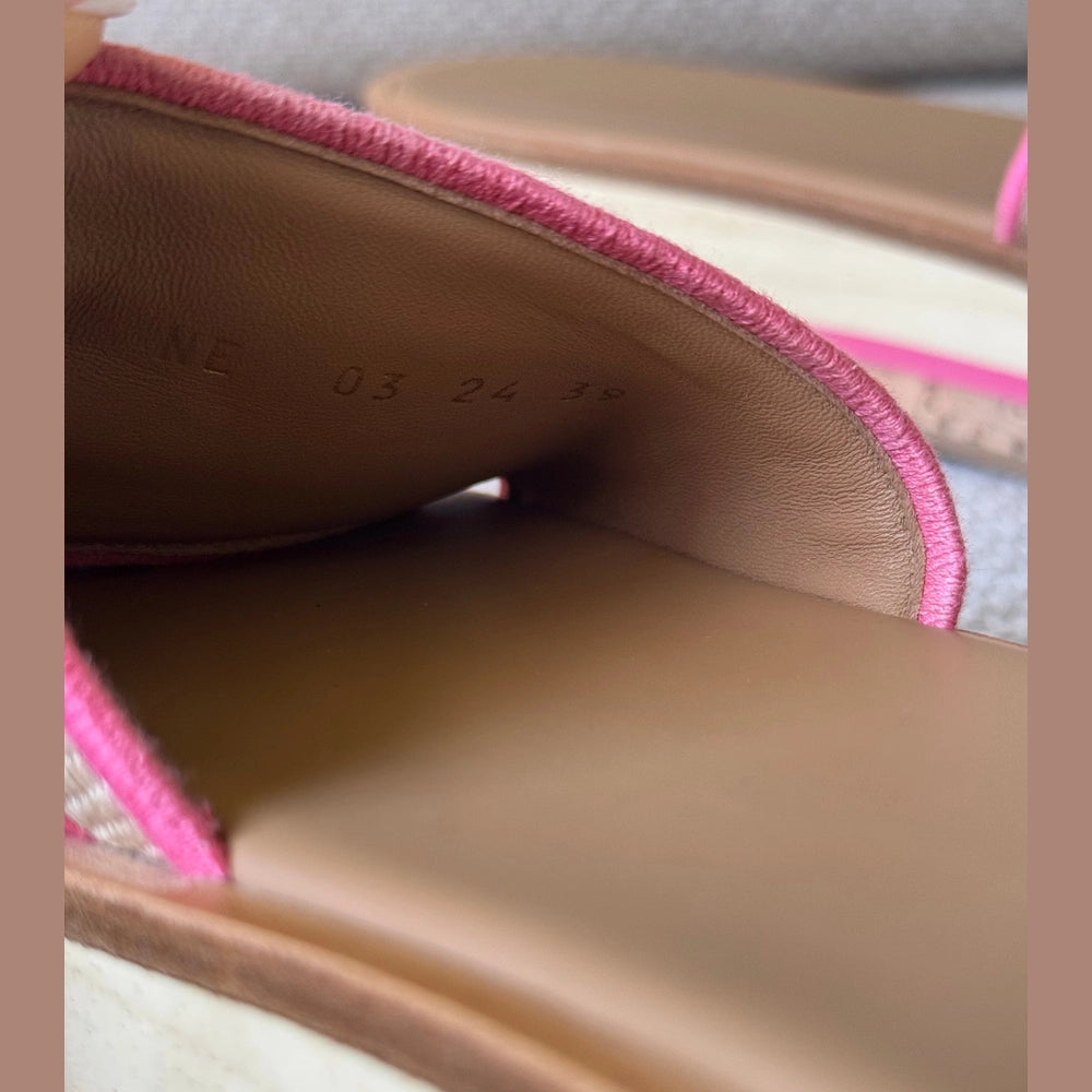 Christian Dior Dioriviera Dway Platform Slide Natural Raffia and Candy Pink Embroidered Cotton - Size 39