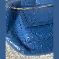 Gucci Blue GG Embossed Leather Belt Bag - One Size