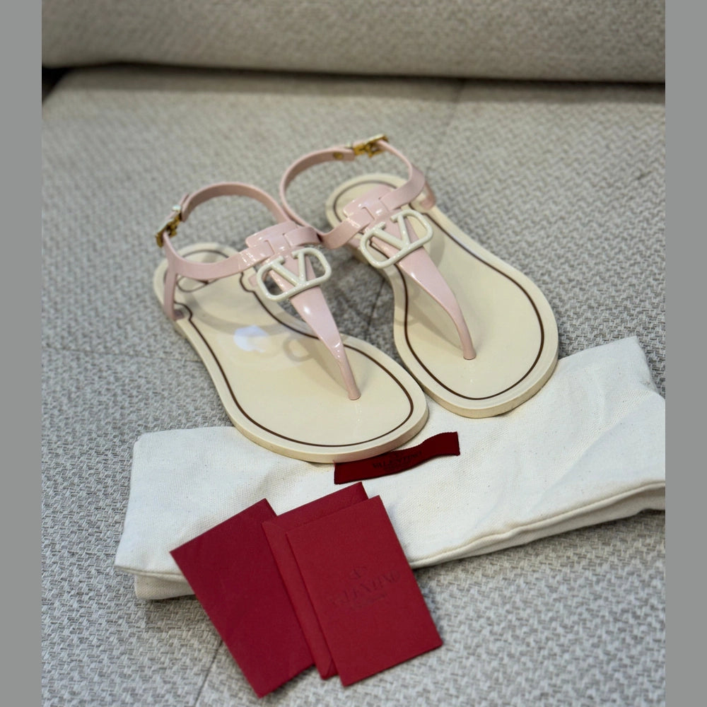 Valentino Pink V Logo Rubber Sandals - Size 38