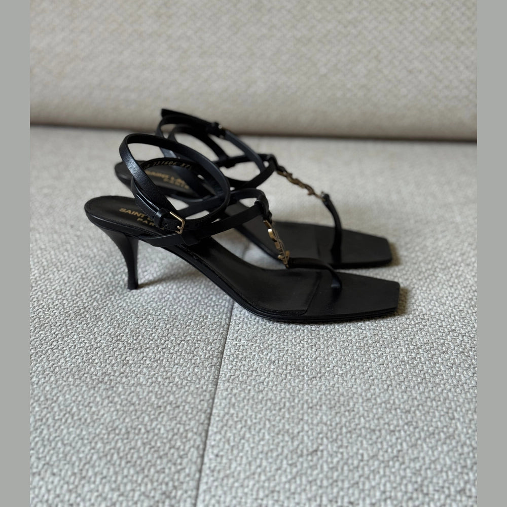 Saint Laurent Black Cassandra Sandals - Size 37.5