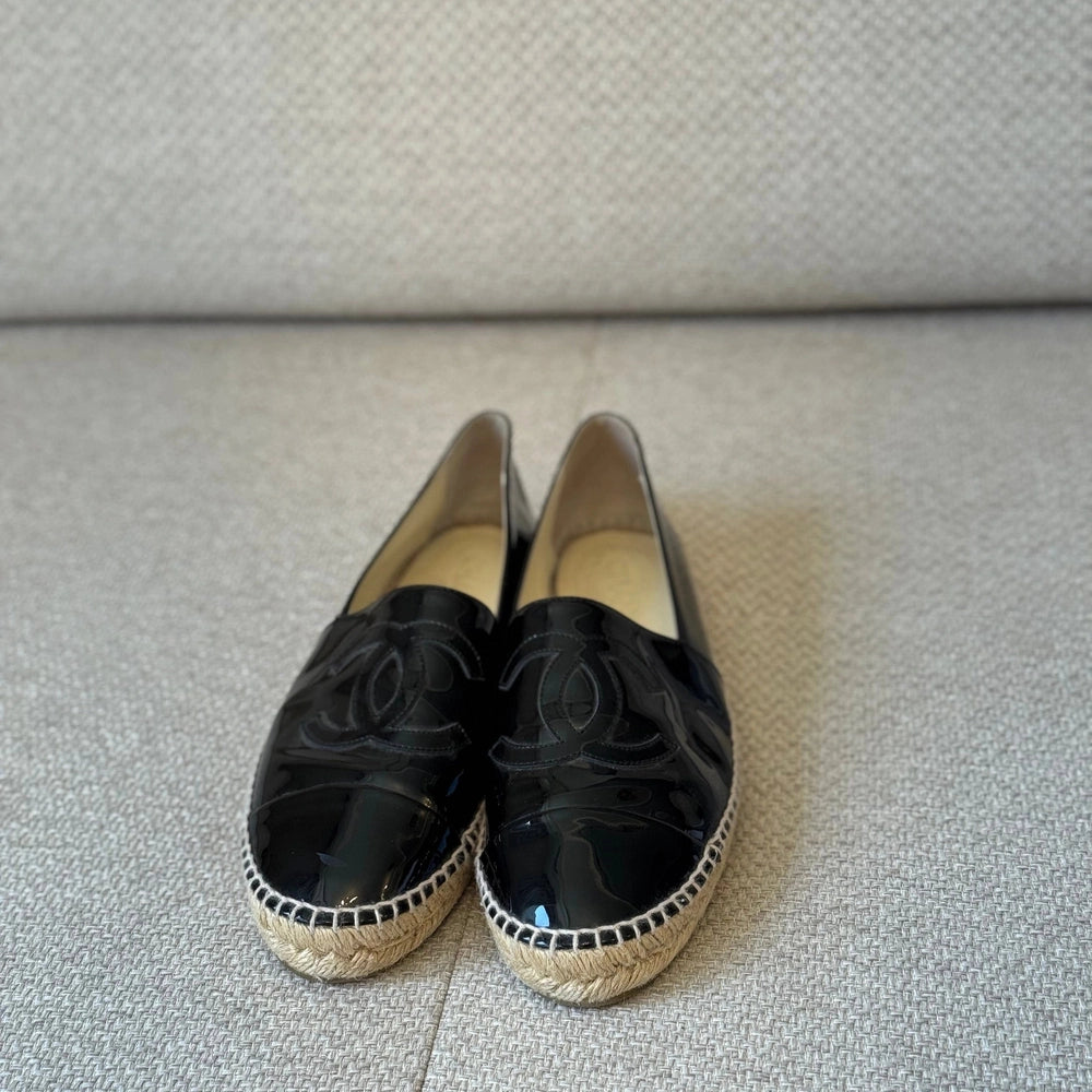 Chanel Black Patent CC Espadrilles - Size 41
