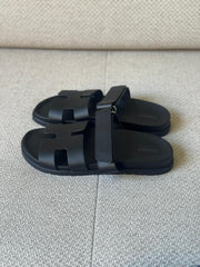 Hermès Black Calfskin Leather Chypre Sandals - Sizes 39.5 & 40