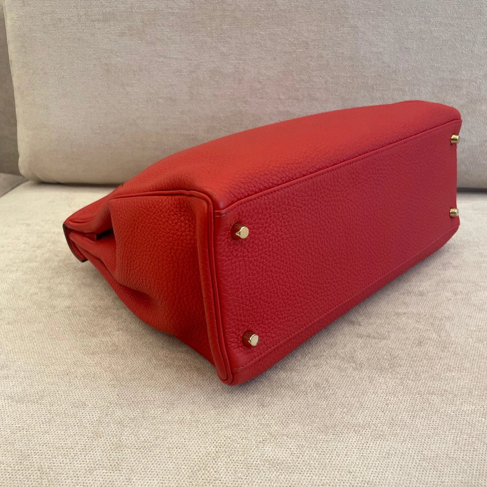Hermès Rouge Casaque Kelly 35 Togo Leather GHW with Twilly and Entrupy Certificate