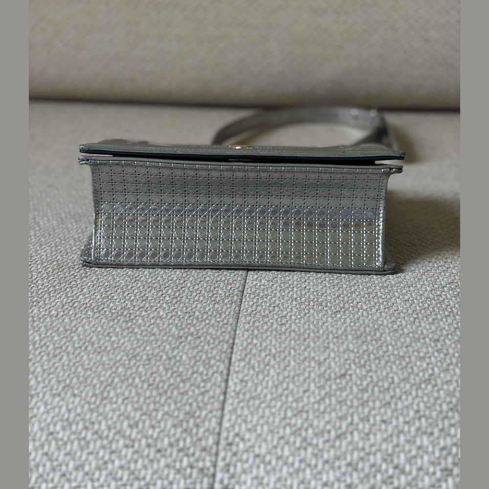 Christian Dior Microcannage Silver Diorama Shoulder Bag