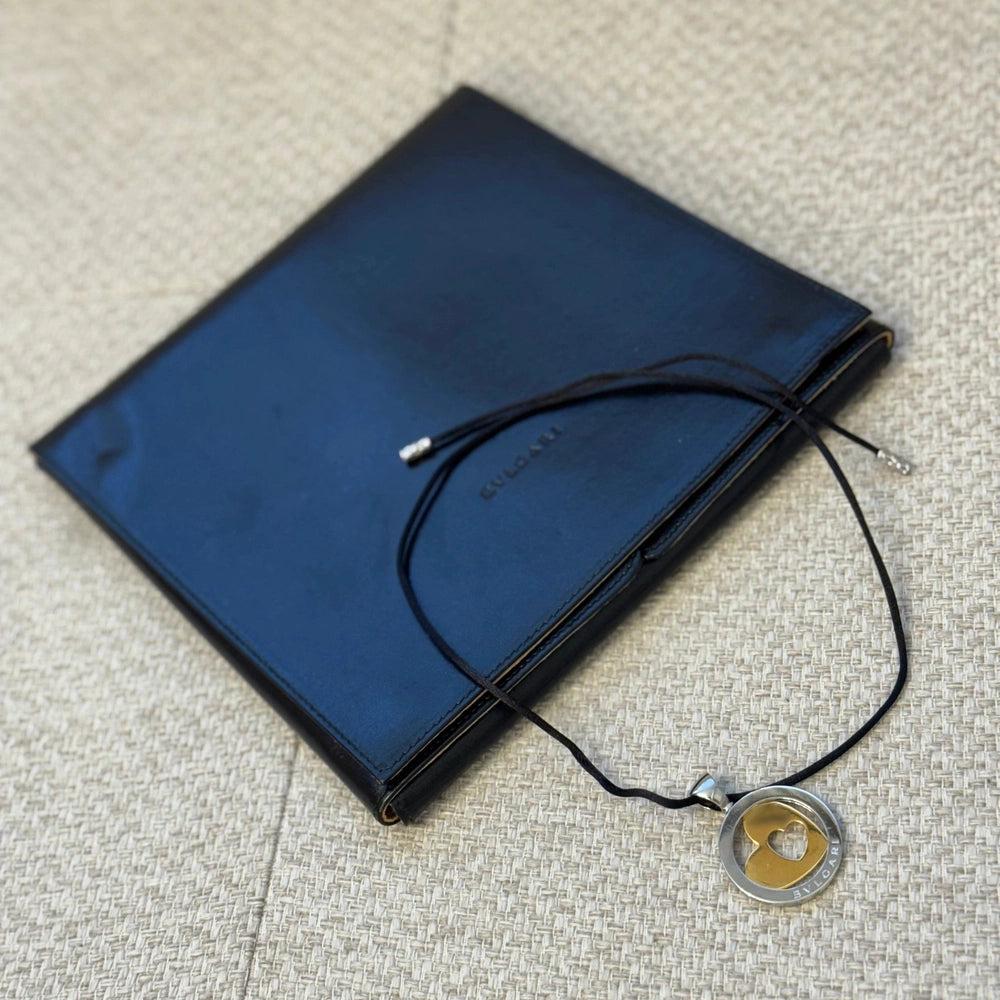 Bvlgari Two Tone Large Heart Tondo 18K Gold Stainless Steel Pendant Necklace