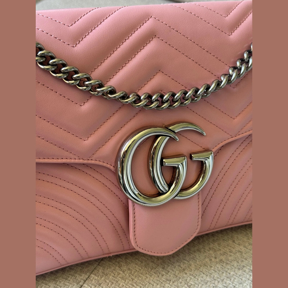 Gucci GG Marmont Medium Pink Leather with Silver Hardware