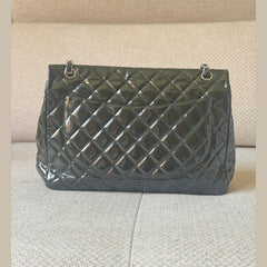 Chanel Khaki Patent Leather Jumbo Single Classic Flap Bag