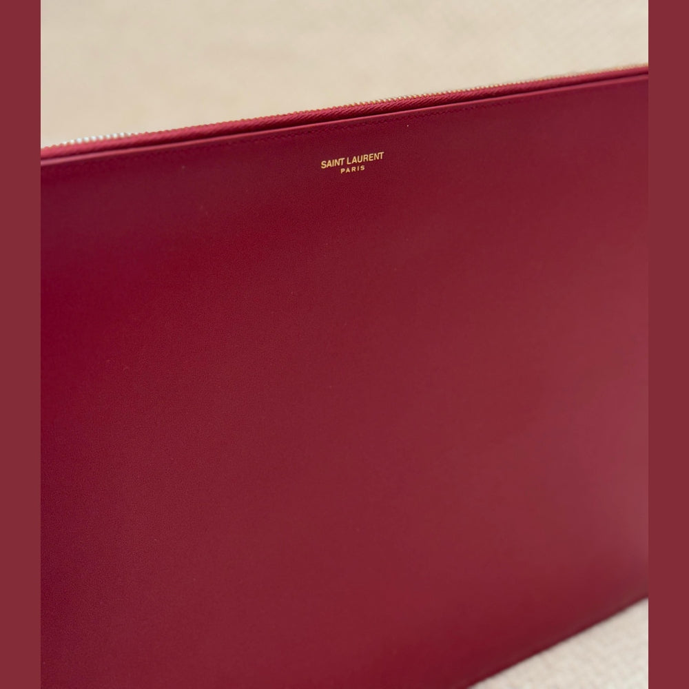 Saint Laurent Burgundy Leather Clutch