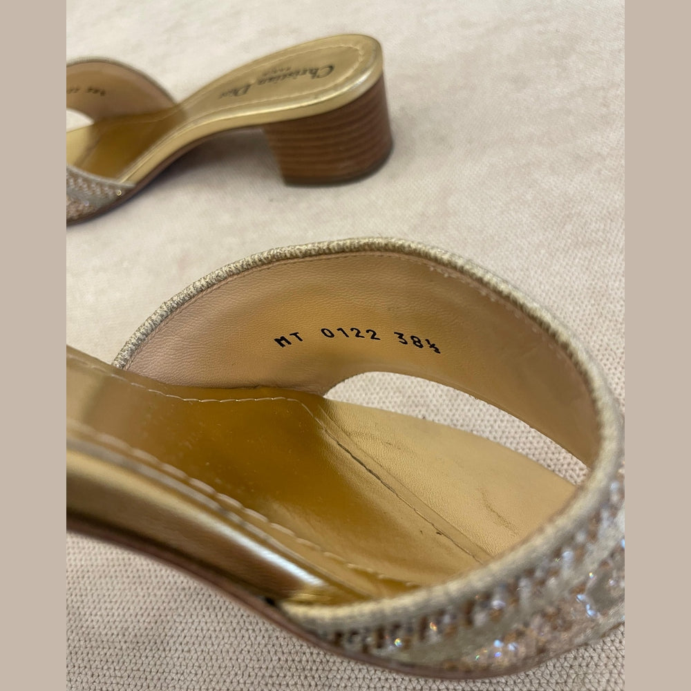 Christian Dior Black & Gold Dway Low Heel Slides - Size 38.5
