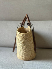 Prada Raffia and Leather Shopping Tote with Straps