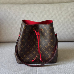Louis Vuitton NéoNoé Monogram Bucket Bag with Red Strap