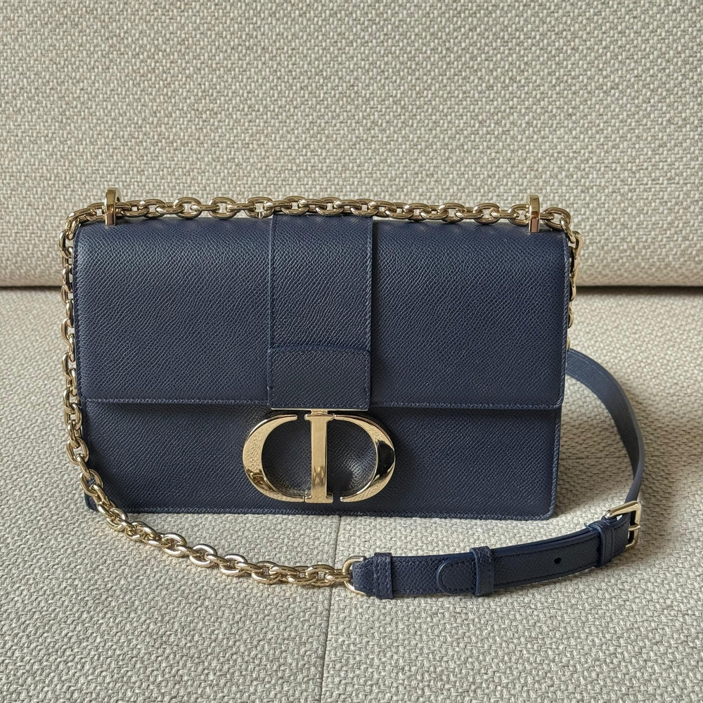 Christian Dior 30 Montaigne Bag in Navy Blue Grained Calfskin