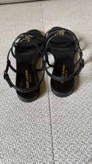 Saint Laurent Black Cassandre Flat Sandals – Size 38