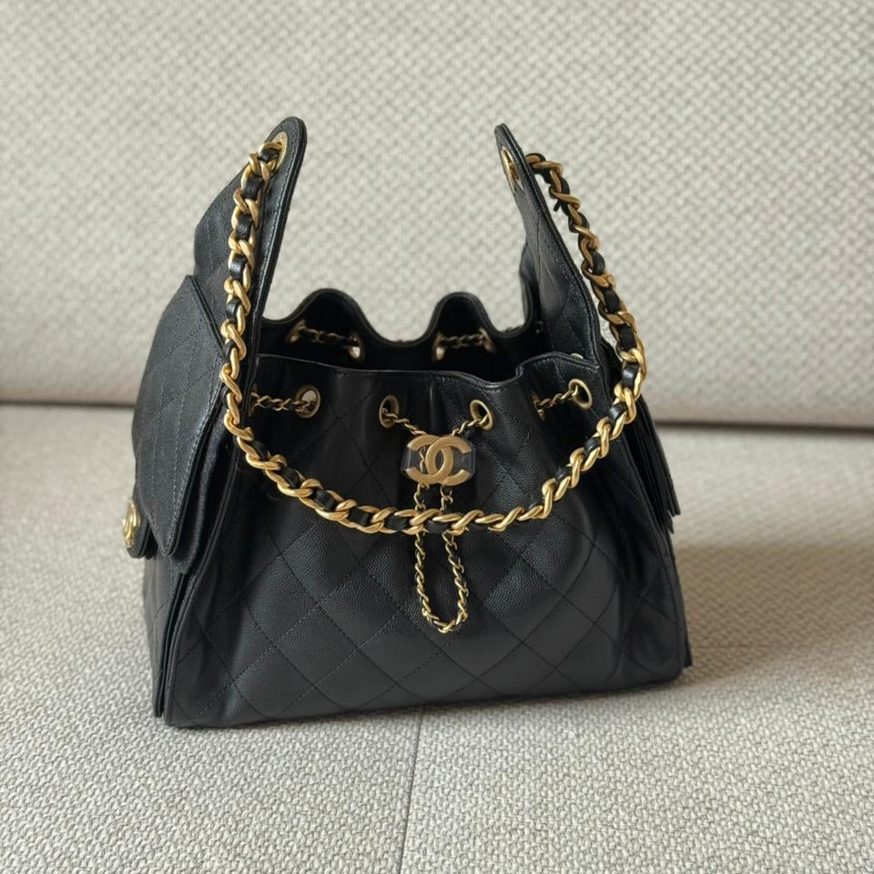 Chanel 25 Caviar Small Black Small Handbag with Gold Hardware