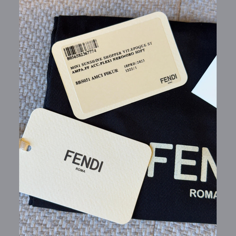 Fendi Black FF Embossed Leather Mini Sunshine Tote with Strap