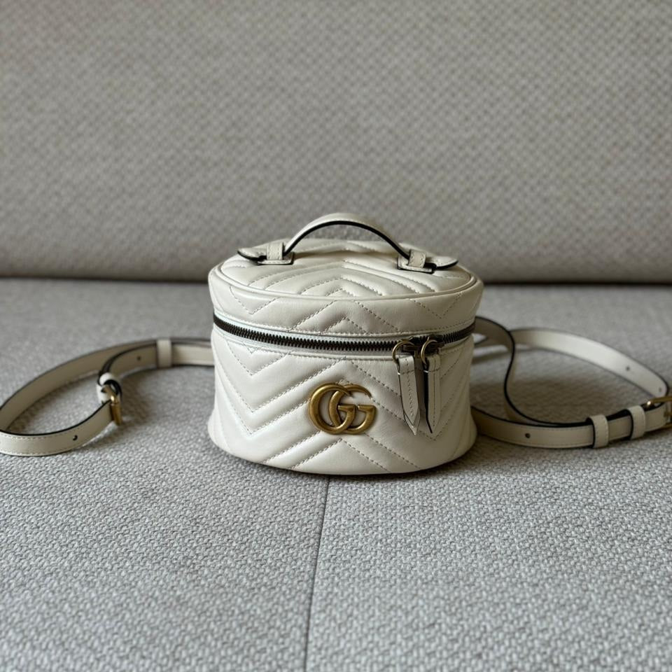 Gucci White GG Marmont Mini Vanity Style Backpack – Fancyloft