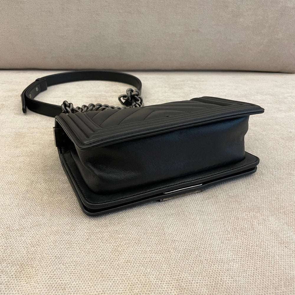 Chanel Navy Blue Calfskin Leather Small Boy with SHW