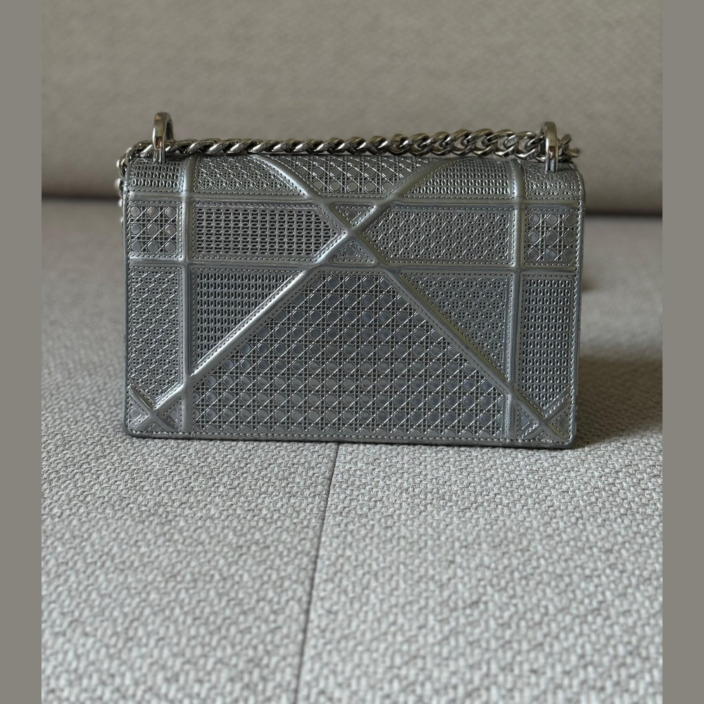 Christian Dior Microcannage Silver Diorama Shoulder Bag
