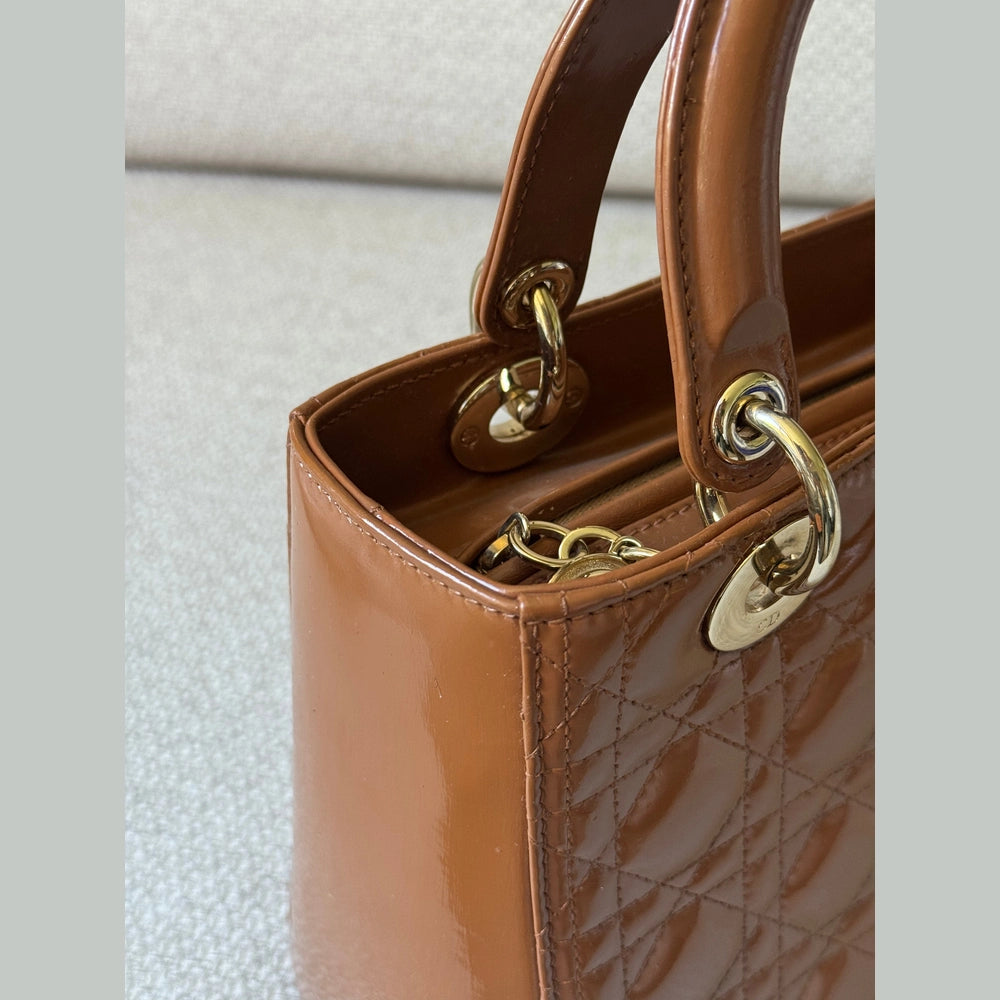 Christian Dior Caramel Patent Leather Medium Lady Dior Bag (Restored)