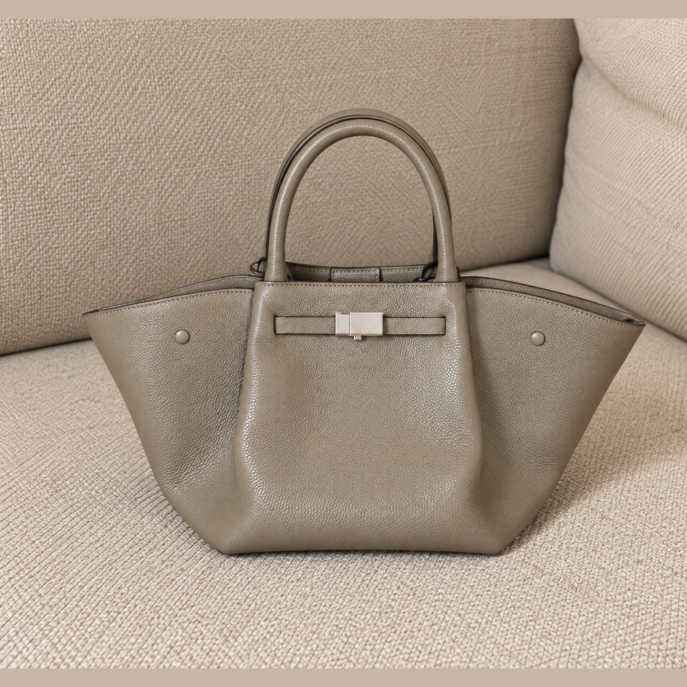 DeMellier Midi New York in Dark Taupe Small Grain with silver hardware