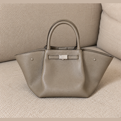 DeMellier Midi New York in Dark Taupe Small Grain with silver hardware