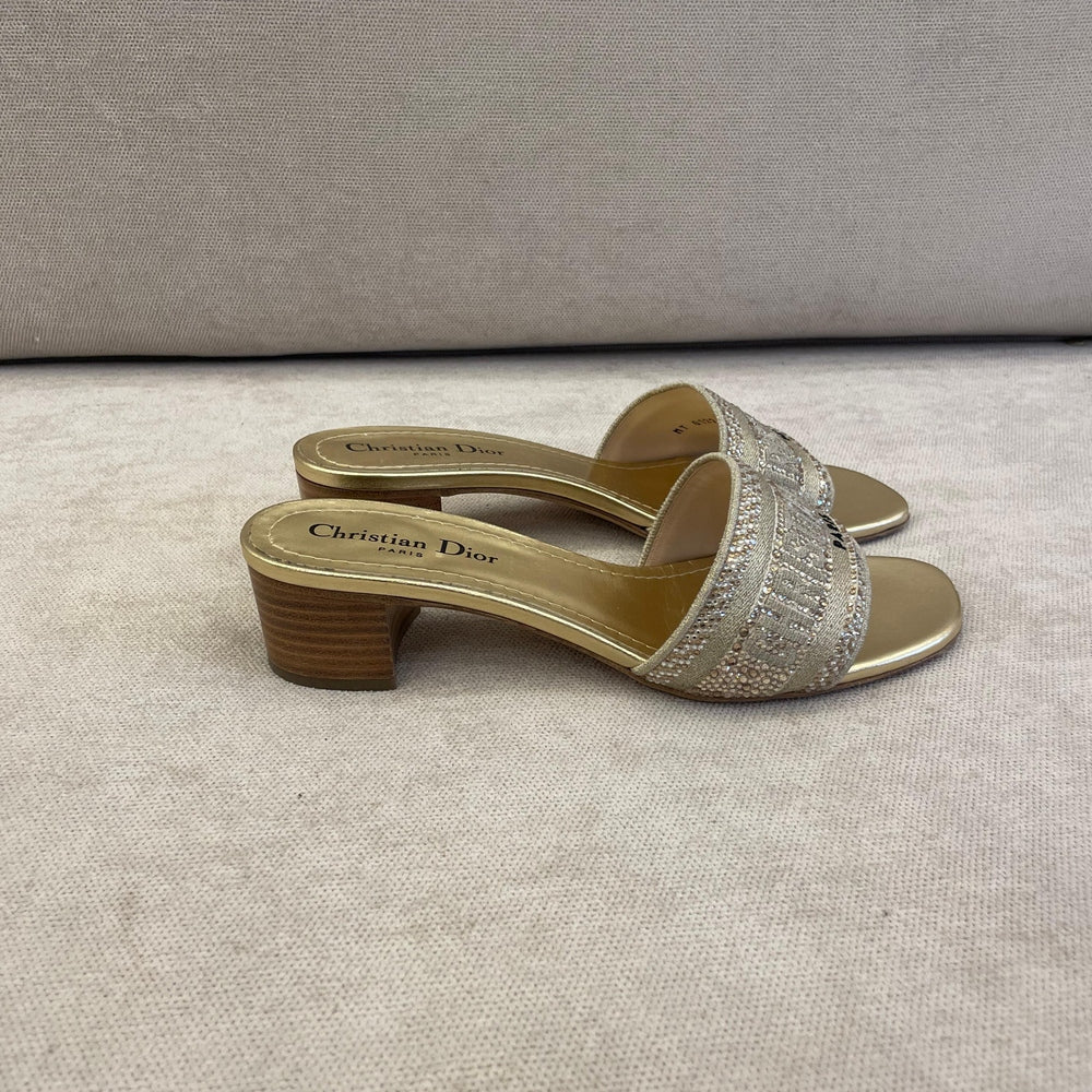 Christian Dior Black & Gold Dway Low Heel Slides - Size 38.5