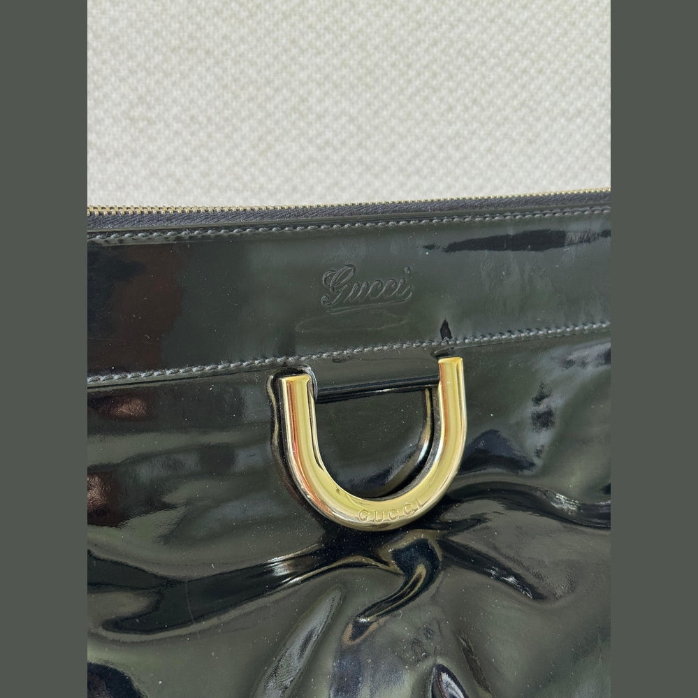 Gucci Abbey D-Ring Black Patent Leather Shoulder Bag