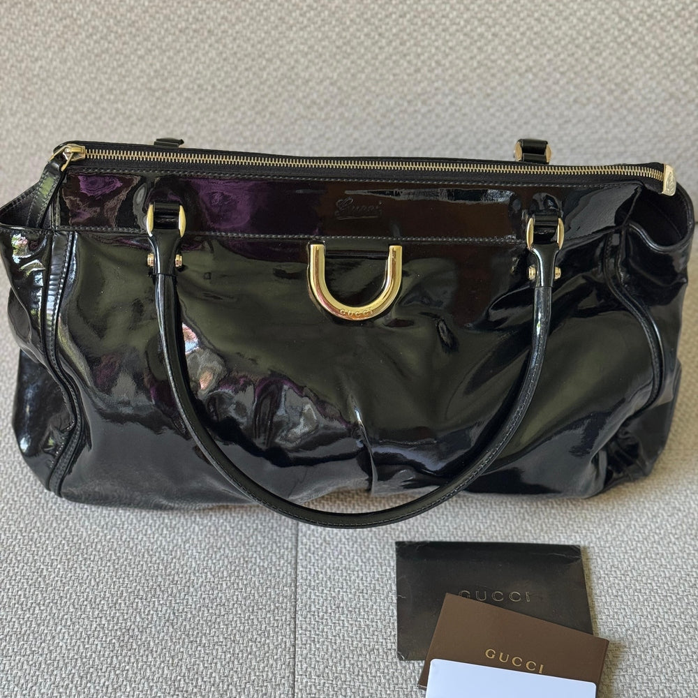 Gucci Abbey D-Ring Black Patent Leather Shoulder Bag