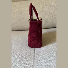 Christian Dior Burgundy Velvet Mini Lady Dior Top Handle with Strap