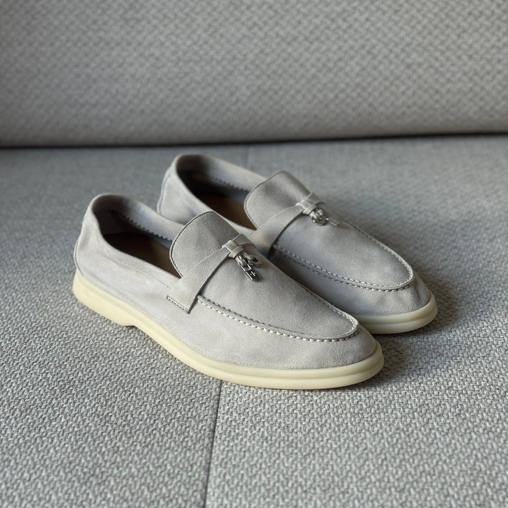 Loro Piana Pearl Powder Suede Summer Charms Walk Loafers - Size 39