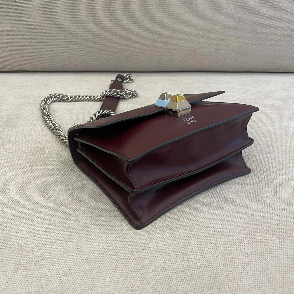 Fendi Kan I Small Bag Burgundy Calfskin with Silver Tone Hardware