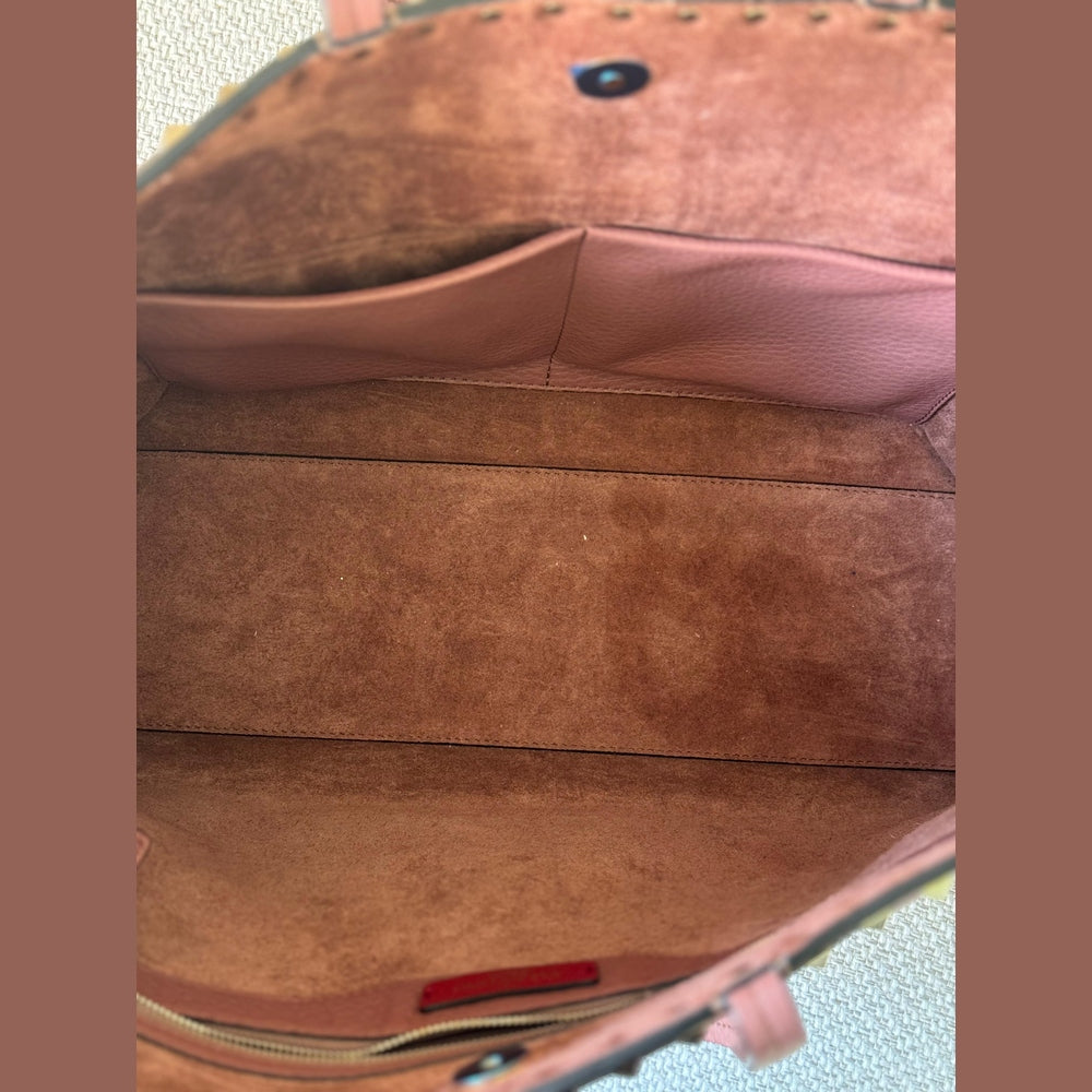 Valentino Rockstud Tote in Rosewood Leather