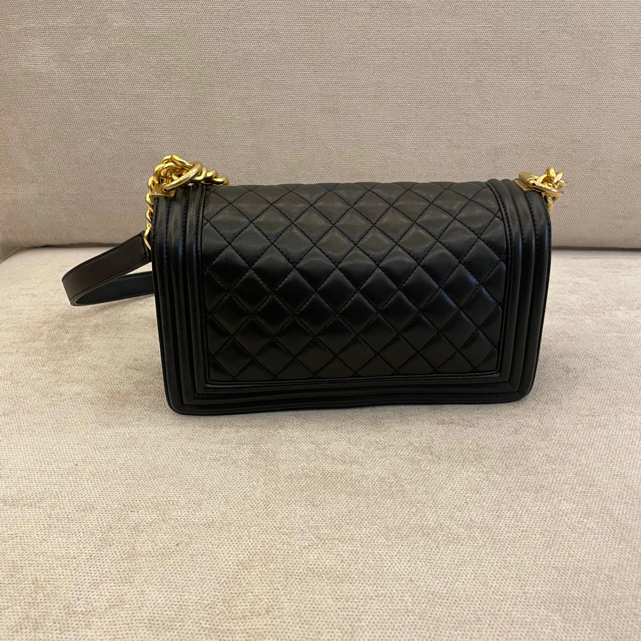 Chanel Black Calfskin Old Medium Boy with Gold Hardware
